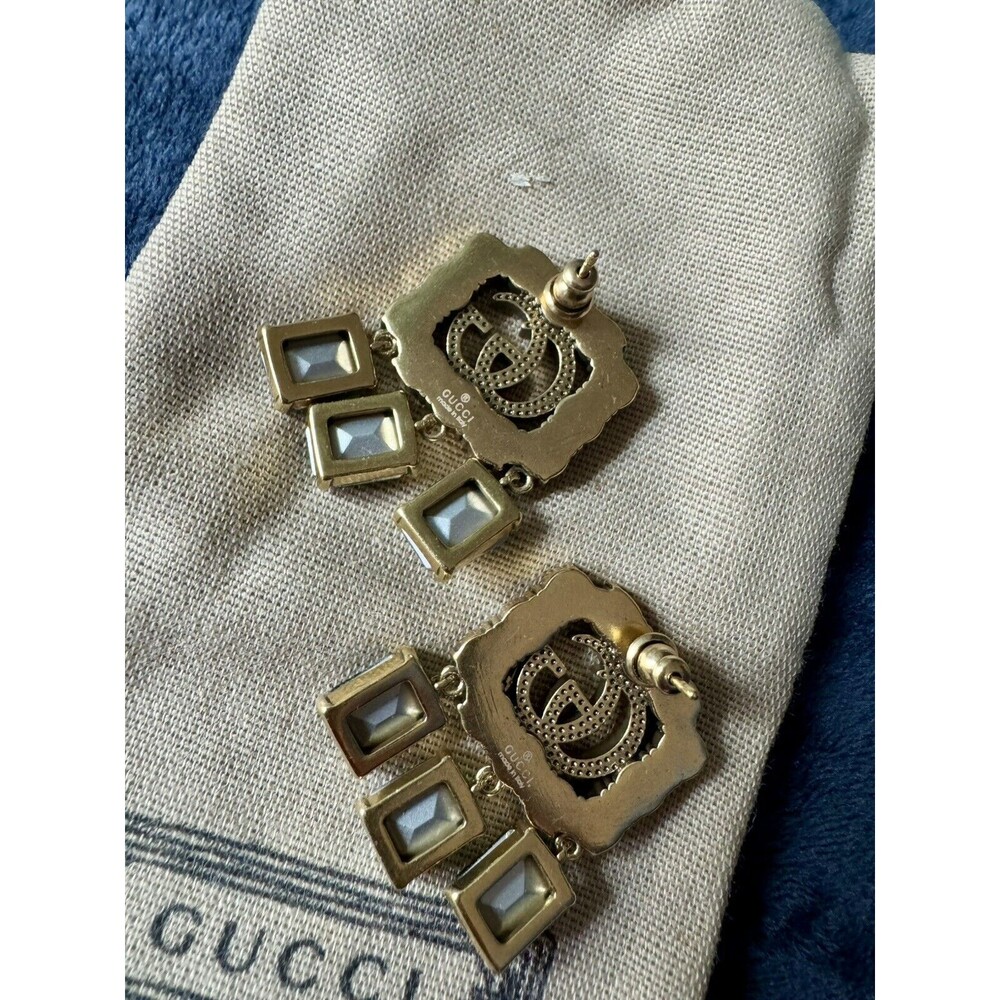 Vintage Gucci Emerald and Gold Drop Earrings with Double G Motif - Picture 6 of 14